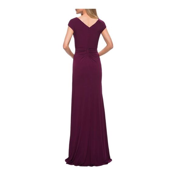 NWT La Femme Dark Berry Ruched Jersey Sheath Gown Maxi Dress Women Size 4 - Picture 2 of 13